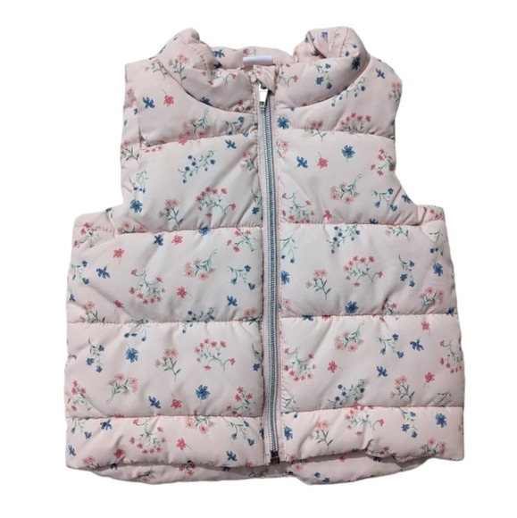 H&M Baby Girl 6-9  Pink Floral Puffer Padded Vest - Picture 1 of 4